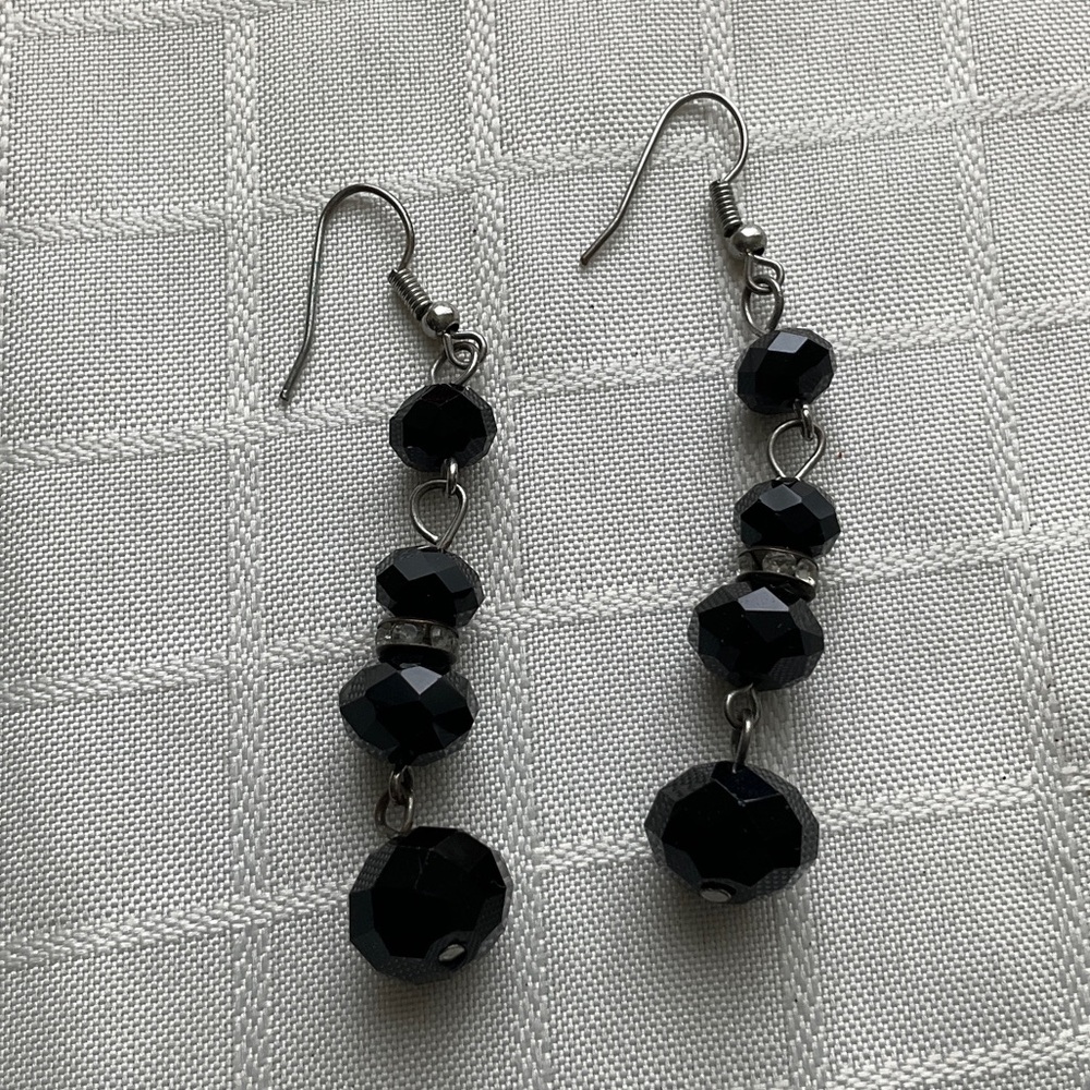 Elegant Black Beaded Dangle Earrings
